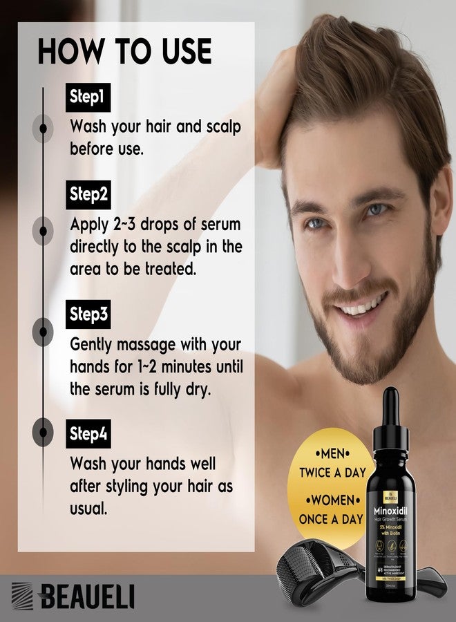 beaueli 5% Minoxidil Hair Growth for Men and Women: Extra Strength Minoxidil Regrowth Treatment Serum for Thinning Hair Loss to Grow Thicker Fuller Faster 30ml 3Bottles - Image 5